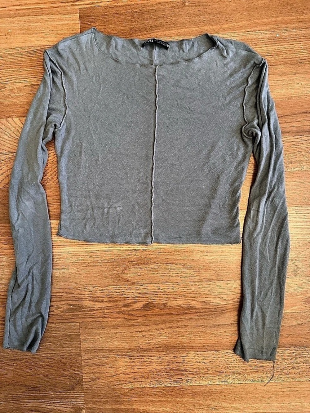 ZARA Long Sleeve Gray Cotton Tee Size Medium